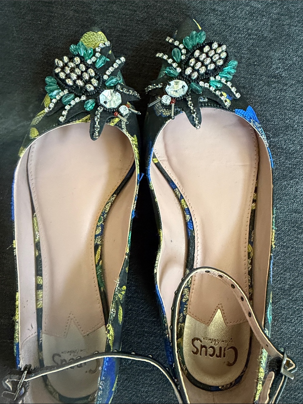 Circus by Sam Edelman Black Floral Jeweled Slingback Flats